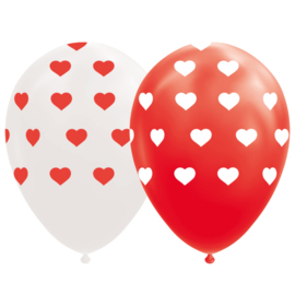 Ballonnen rood & wit met hartjes - 8 stuks