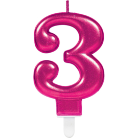 Verjaardag Kaars 3 jaar- Roze 7.5 cm