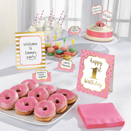 Decoratiekit eerste verjaardag buffet roze 12-delig