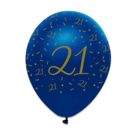 Ballonnen Navy & Gold '21' (Ø30cm, 6st)