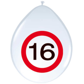 16 Jaar Verkeersbord Ballonnen - 8 stuks