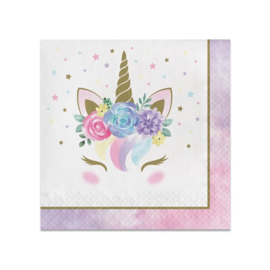 Servetten Unicorn Baby 33 x 33 cm wit/roze 16 stuks