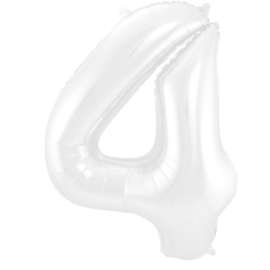 Folieballon Cijfer 4 Wit Metallic Mat - 86 cm