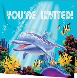 Ocean party uitnodigingen kaarten 8 stuks