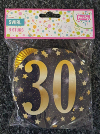 30 Jaar Gold Party Swirls - 3 stuks