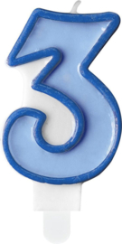 Nummerkaars blauw ‘3‘ (7cm)