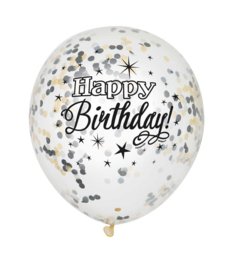 Confetti ballonnen "Happy Birthday" -  6 stuks