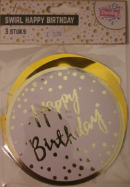 Swirl met Happy Birthday 3 stuks Goud - Wit