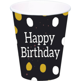 Bekers Glossy Black 'Happy Birthday' 250ml - 8 stuks