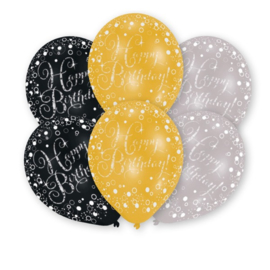 Ballonnen sparkling gold Happy Birthday (Ø28cm,6st)