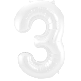 Folieballon Cijfer 3 Wit Metallic Mat - 86 cm