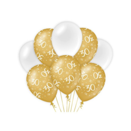 Ballonnen 30 jaar Goud & Wit - 8 stuks