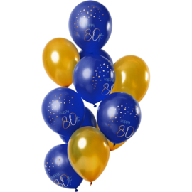 Ballonnen Elegant True Blue 80 Jaar 30cm - 12 stuks