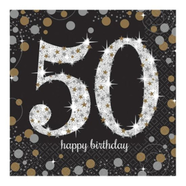 Servetten 50 Happy Birthday sparkling 33 x 33 - 16 stuks