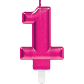 Verjaardag Kaars 1 jaar- Roze 7.5 cm