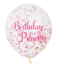 Confettiballonnen "Birthday Princess" 30 cm - 6 stuks