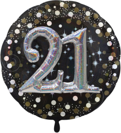 Folieballon 21 Jaar 3D Sparkling  - 81 cm