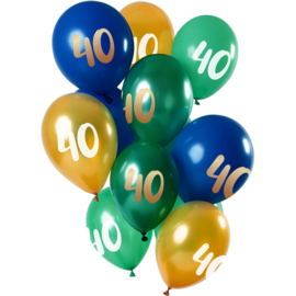 Ballonnen 40 Jaar Groen-Goud 30cm - 12 stuks
