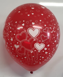 Latex Ballonnen Rood Bedrukt met Hartjes 10 stuks