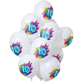 Ballonnen Color Splash 10 Jaar 30cm - 12 stuks