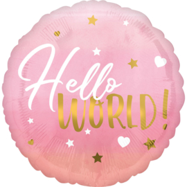 Folieballon Hello World Roze - 43 cm