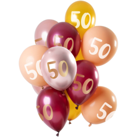 Ballonnen 50 Jaar Roze-Goud 30cm - 12 stuks