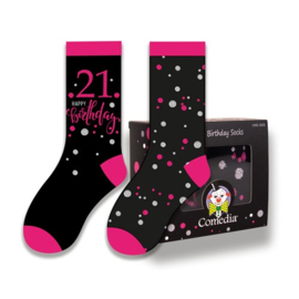 Cadeau sokken 21 jaar pink (2 paar)
