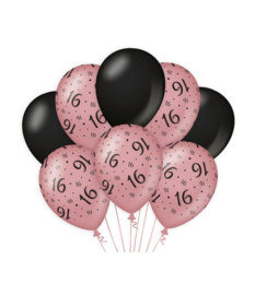 Ballonnen 16 Jaar Rose Zwart 30cm - 8 stuks