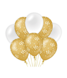 Ballonnen 16 Jaar Goud Wit 30cm - 8 stuks