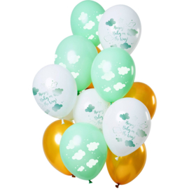 Ballonnen Baby On The Way! 30 cm latex groen/wit 12 stuks