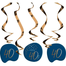 Hangdecoratie Elegant True Blue 40 Jaar - 5 stuks