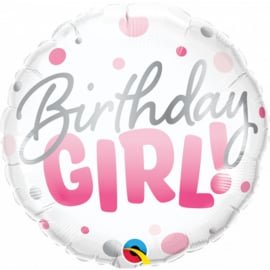 Folieballon Birthday Girl- Pink Dots - 45 cm