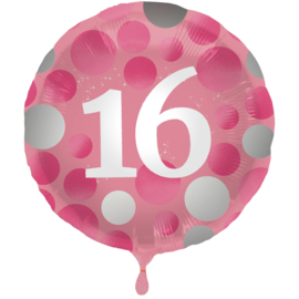 Folieballon Glossy Pink 16 Jaar - 45 cm