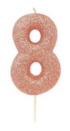Nummerkaars glitter roségoud ‘8‘ (7cm)