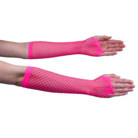 Nethandschoen lang fluor pink