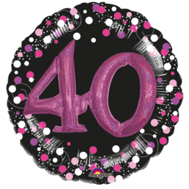 Folieballon 40 Jaar 3D Sparkling Pink - 81 cm