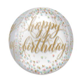 Folieballon Orbz 'HBD' confetti - 40 cm