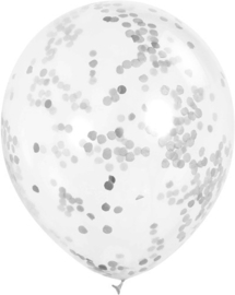 Ballonnen + confetti Zilver (Ø30cm, 5 stuks)