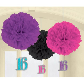 Sweet 16 Fluffy Hangdecoratie - 3 stuks