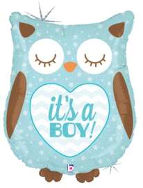 Folieballon Baby Uil 'It's a Boy'  -  66 cm