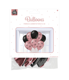 Ballonnen 16 Jaar Rose Zwart 30cm - 8 stuks