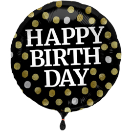 Folieballon Glossy Black 'Happy Birthday' - 45 cm