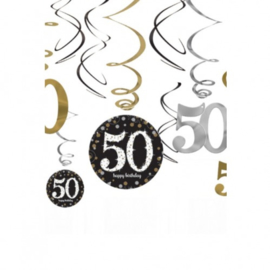 Glitterfeest 50 Jaar Hangende Swirls - 12 stuks