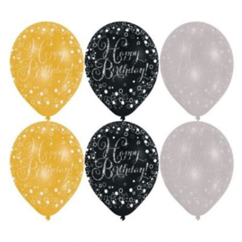 Happy Birthday Gouden Mix Glitterfeest Ballonnen - 28 cm