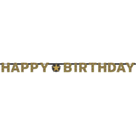 Glitterfeest Happy Birthday Banner Goud - Zwart