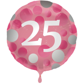 Folieballon Glossy Pink 25 Jaar - 45 cm