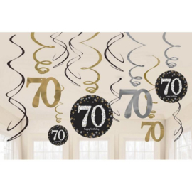 Glitterfeest 70 Jaar Hangende Swirls - 12 stuks