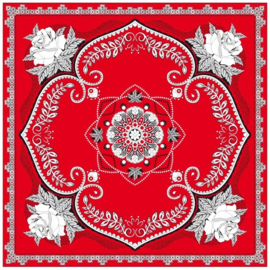 Zakdoek rood met bloemen motief  63 x 63 cm
