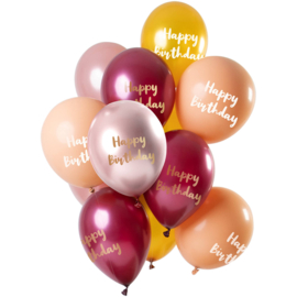 Ballonnen 'Happy Birthday' Roze-Goud 30cm - 12 stuks