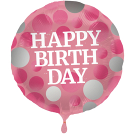 Folieballon Glossy Pink 'Happy Birthday' - 45 cm